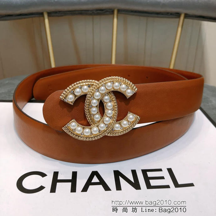CHANEL香奈兒 18新款 CC珍珠水鑽扣 精品光滑優雅皮帶 上身效果巨好 奢華經典 小紅書火爆款   xfp1043